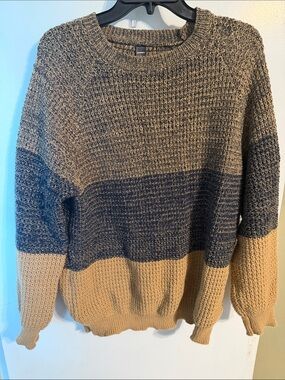 Men's Colorblock Crewneck Sweater - Tan, Gray, Navy